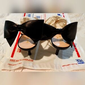 Kate Spade 9.5M Italian Leather Tan & Black Slingback Big Bow Pumps 9.5M EUC